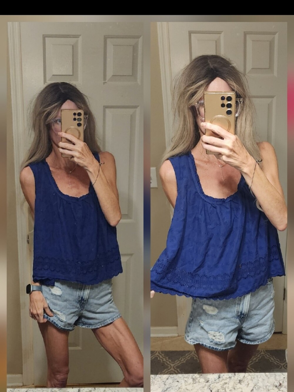 Free People We The Free Navy Eyelet Tank Large